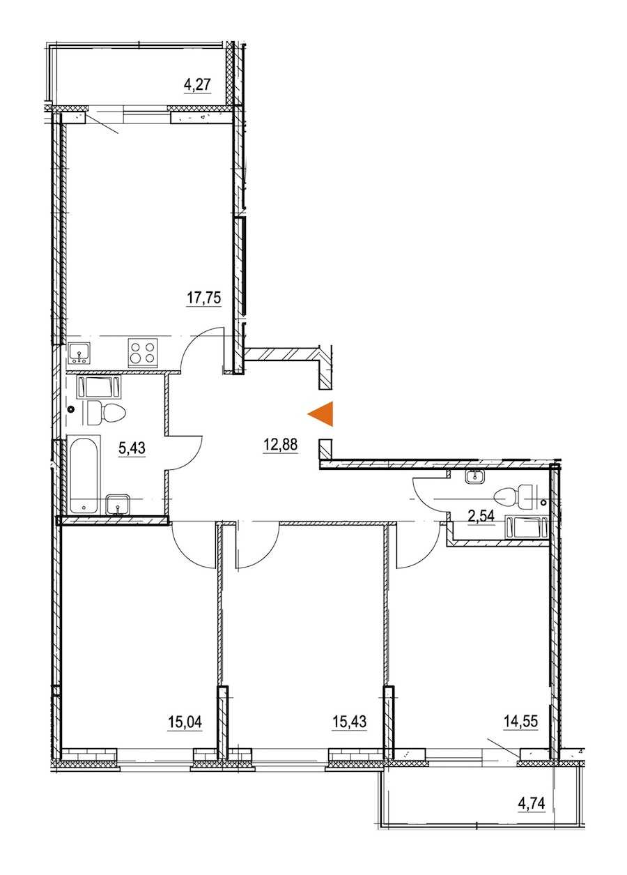 Трехкомнатная квартира в : площадь 87.18 м2 , этаж: 9 – купить в Санкт-Петербурге